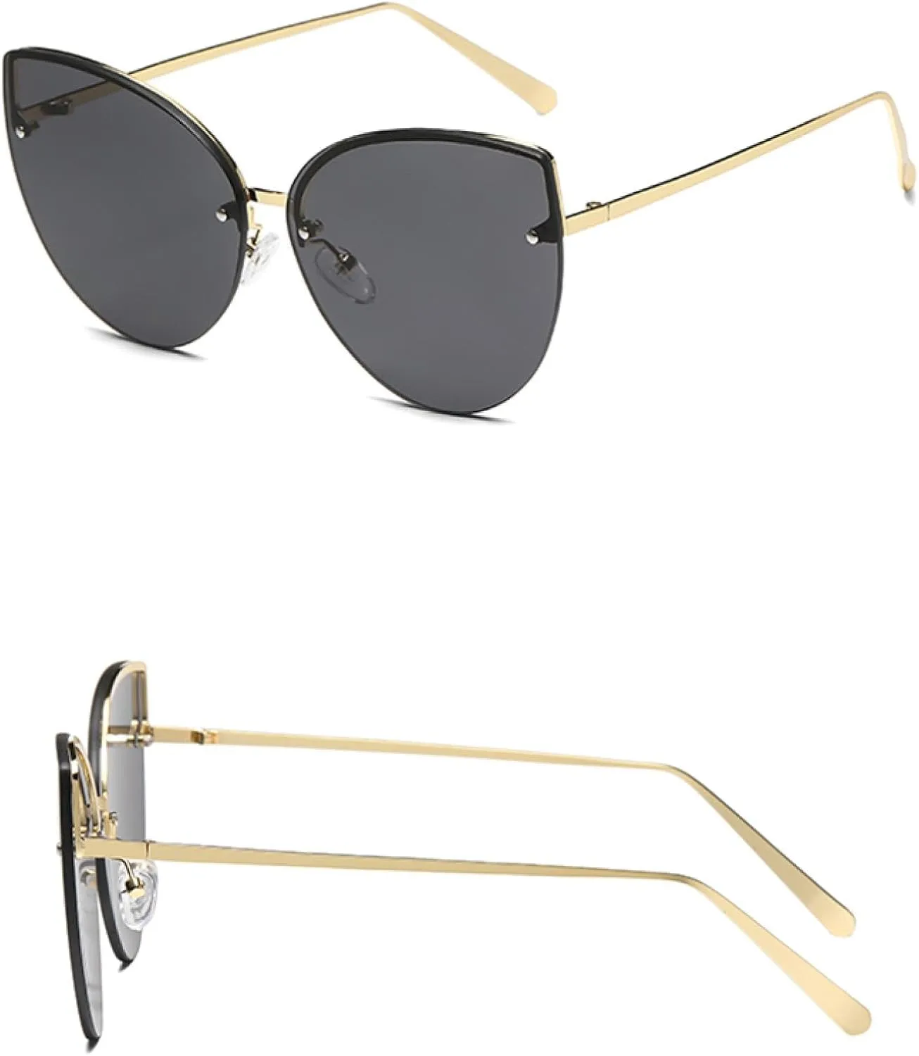 Vintage Cat Eye Rimless Sunglasses Metal Cateye Gradient Uv400 Summer Traveling for Women