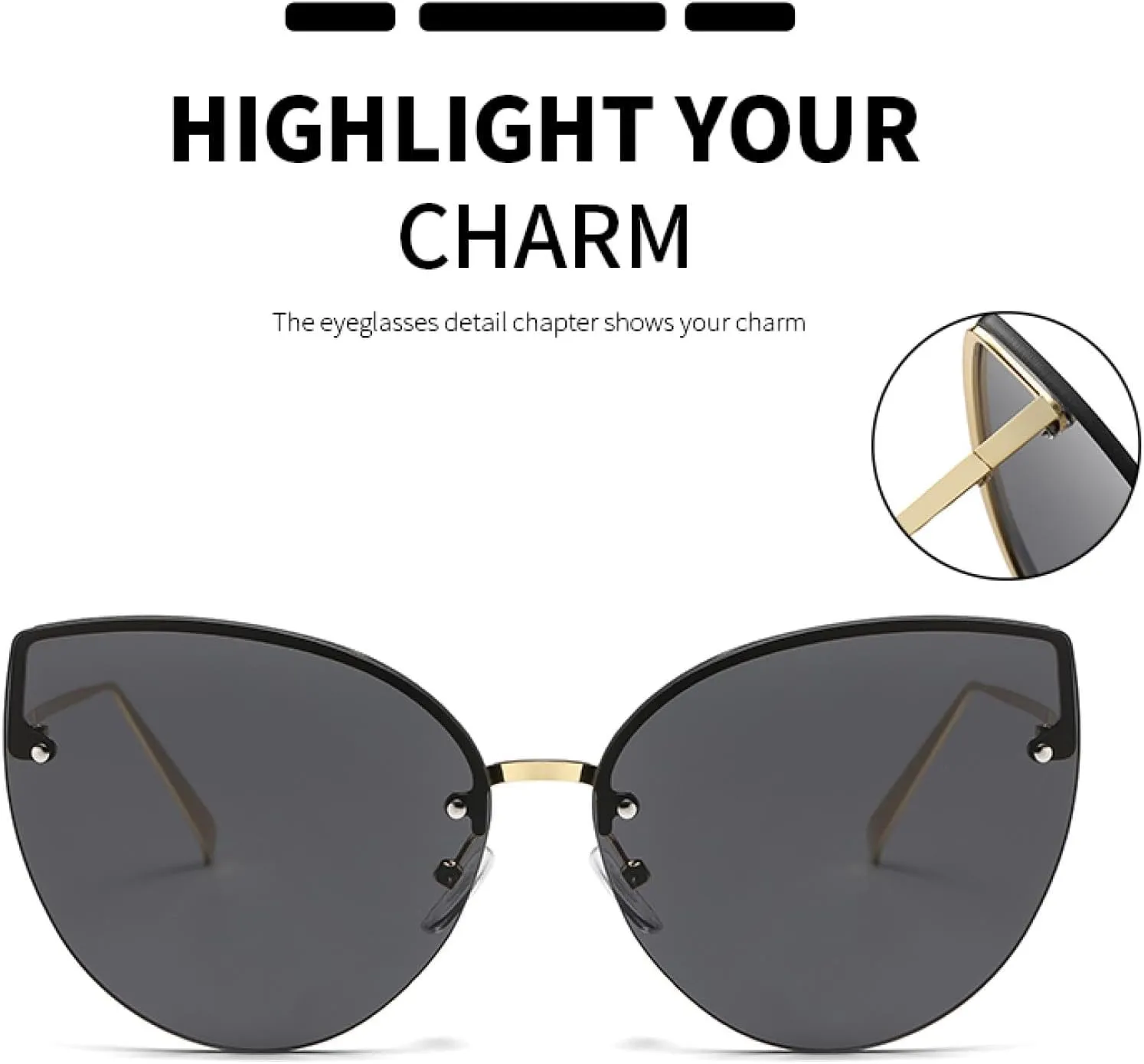 Vintage Cat Eye Rimless Sunglasses Metal Cateye Gradient Uv400 Summer Traveling for Women