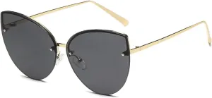Vintage Cat Eye Rimless Sunglasses Metal Cateye Gradient Uv400 Summer Traveling for Women