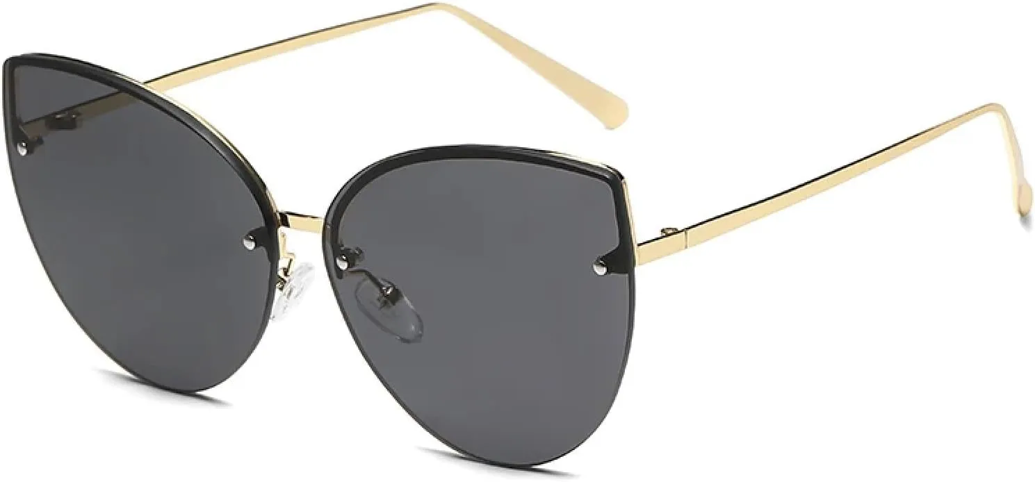 Vintage Cat Eye Rimless Sunglasses Metal Cateye Gradient Uv400 Summer Traveling for Women