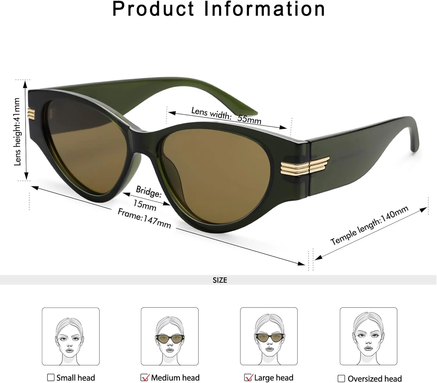 Vintage Cat Eye Sunglasses for Women Trendy Cateye Frame Sunnies AP3720