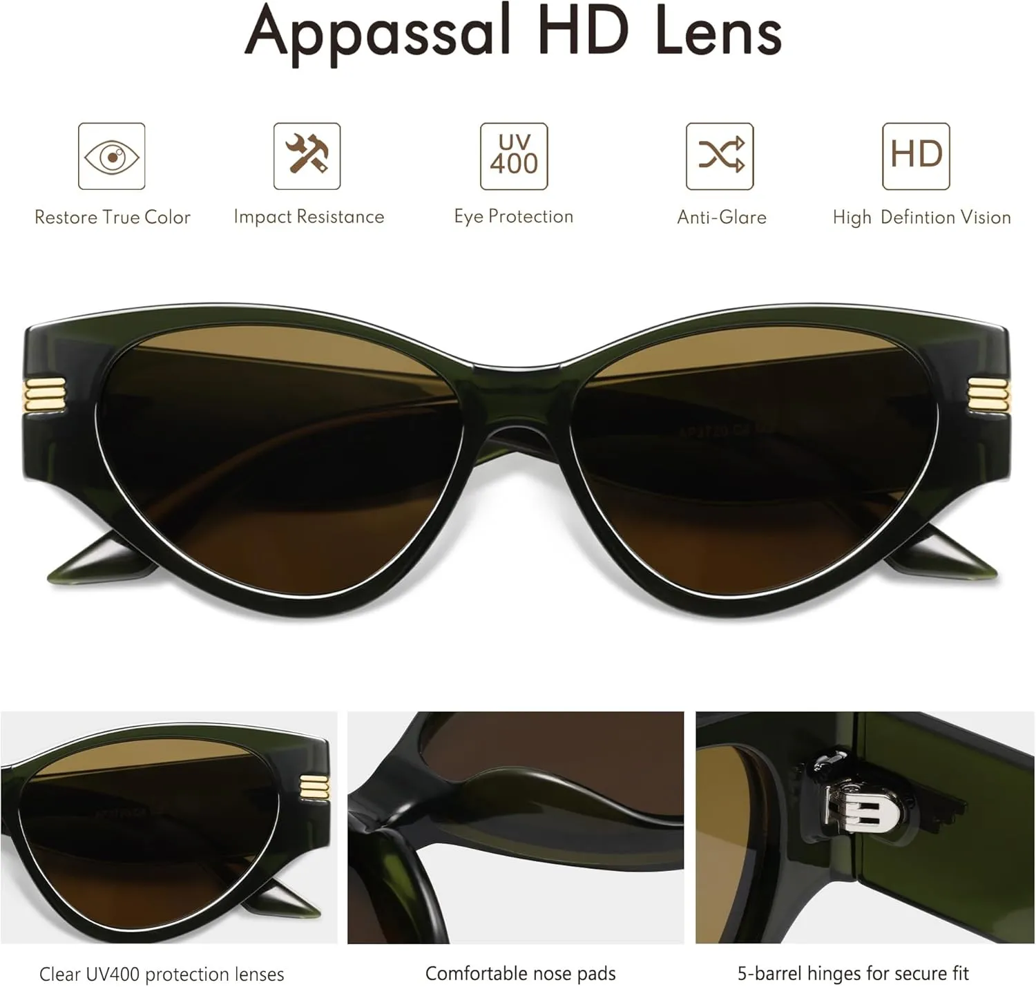 Vintage Cat Eye Sunglasses for Women Trendy Cateye Frame Sunnies AP3720