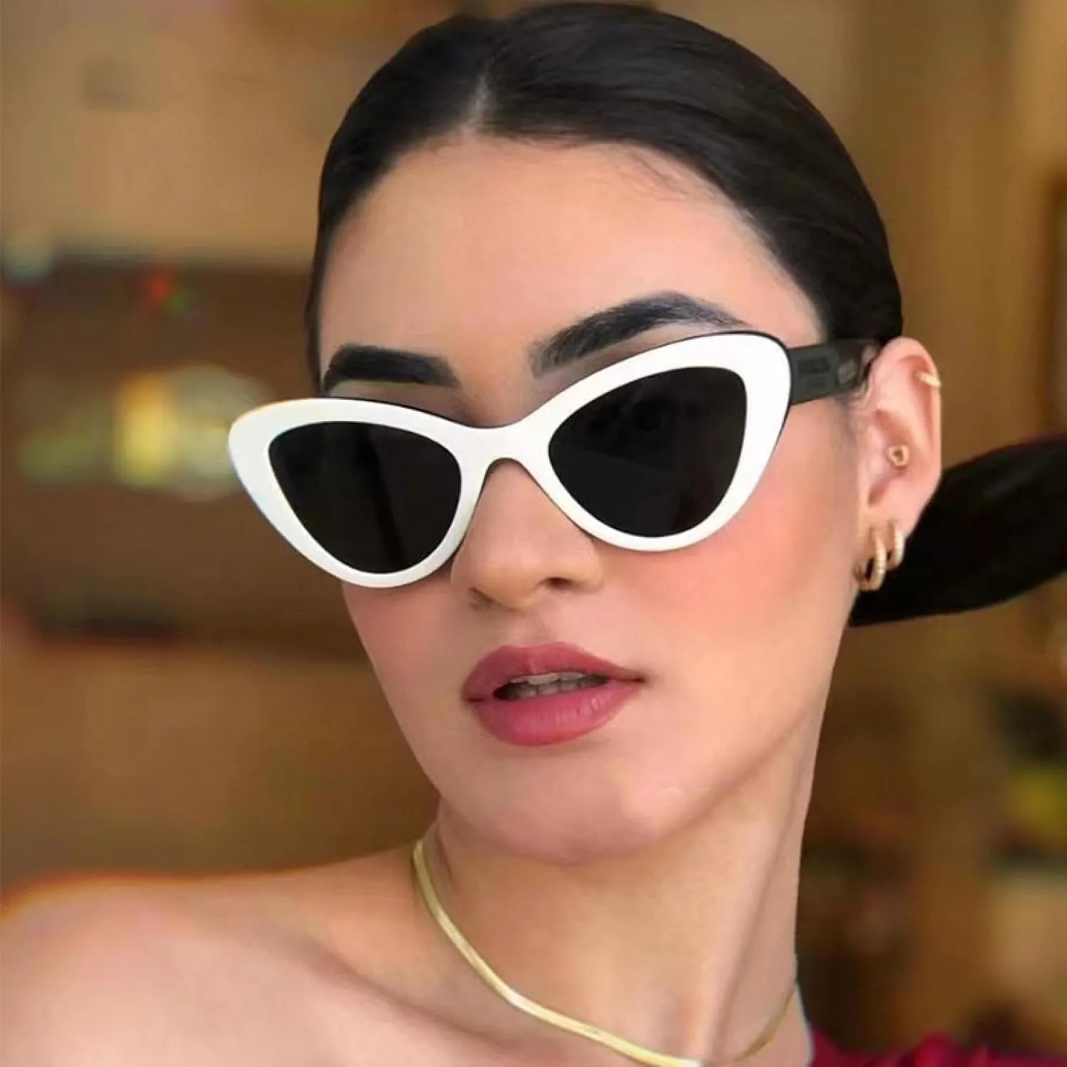 Vintage Narrow Cat Eye Sunglasses for Women Fashion White Glasses Female Shades
