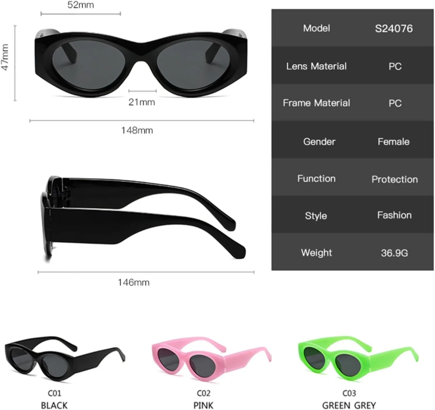 Vintage Rectangle Sunglasses for Woman Cat Eye Personality Cool Retro Uv400