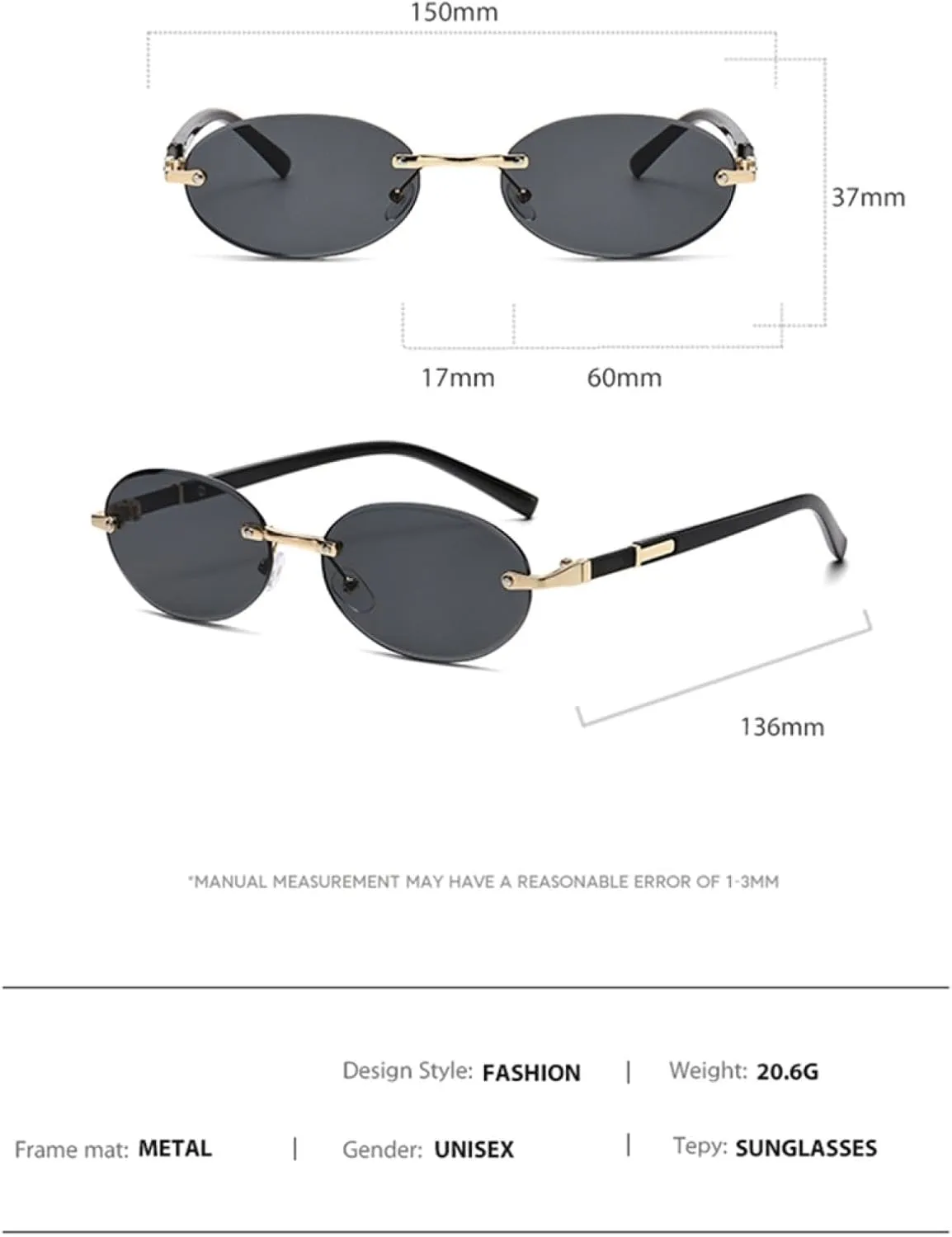 Vintage Sunglasses Rimless Female Uv400 Retro Sun Glasses Metal Frame-less Male Brown Blue