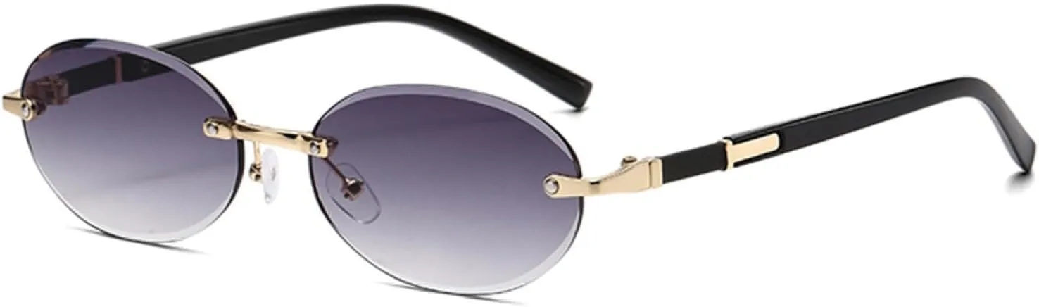 Vintage Sunglasses Rimless Female Uv400 Retro Sun Glasses Metal Frame-less Male Brown Blue