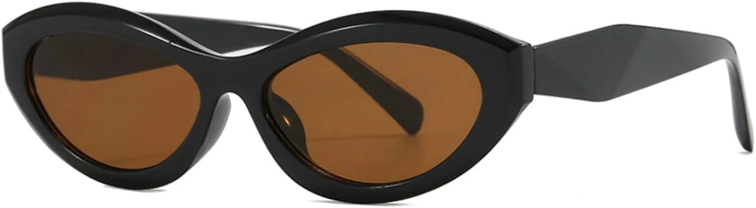 Vintage Women's Oval Cat Eye Sunglasses Retro Black Small Frame Sun Glasses Ladies Trendy Female Shades ﻿