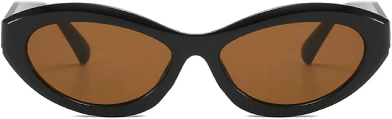 Vintage Women's Oval Cat Eye Sunglasses Retro Black Small Frame Sun Glasses Ladies Trendy Female Shades ﻿