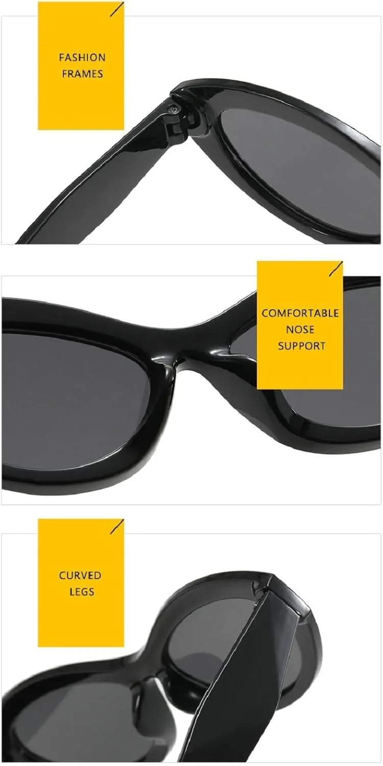 Vintage Women's Oval Cat Eye Sunglasses Retro Black Small Frame Sun Glasses Ladies Trendy Female Shades ﻿