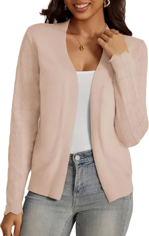 VOIANLIMO Womens Cardigan Lightweight Open Front Knit Long Sleeve Cardigans Sweaters for Women
