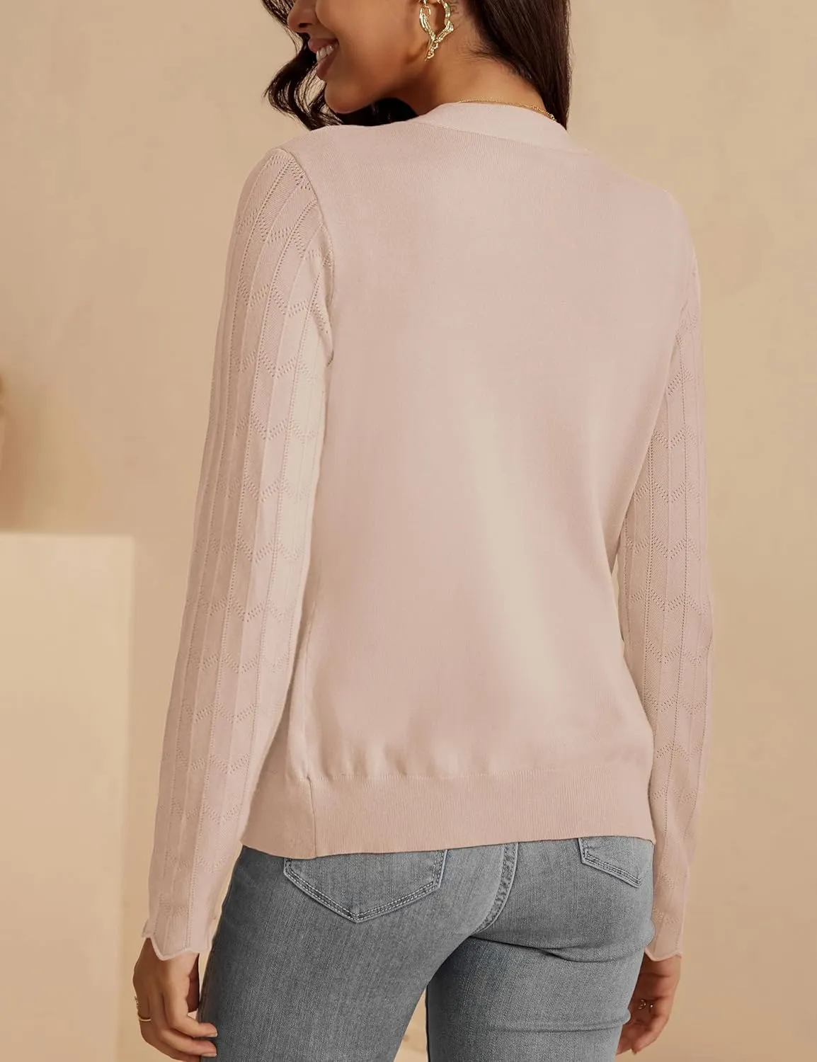 VOIANLIMO Womens Cardigan Lightweight Open Front Knit Long Sleeve Cardigans Sweaters for Women