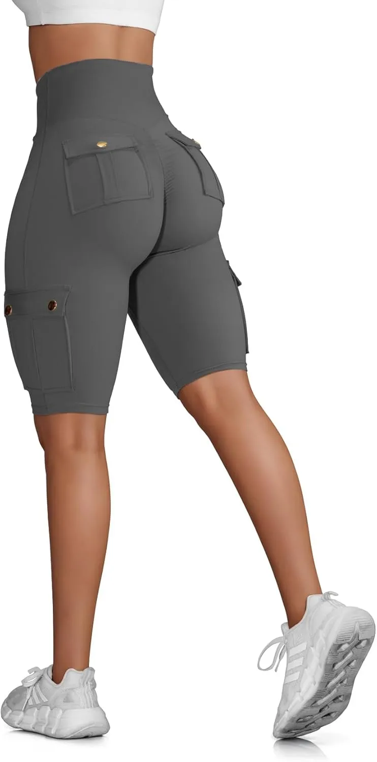Wavar Biker Shorts for Women Scrunch Butt Cargo Shorts High Waist Tummy Control Workout Yoga Running Athletic Shorts
