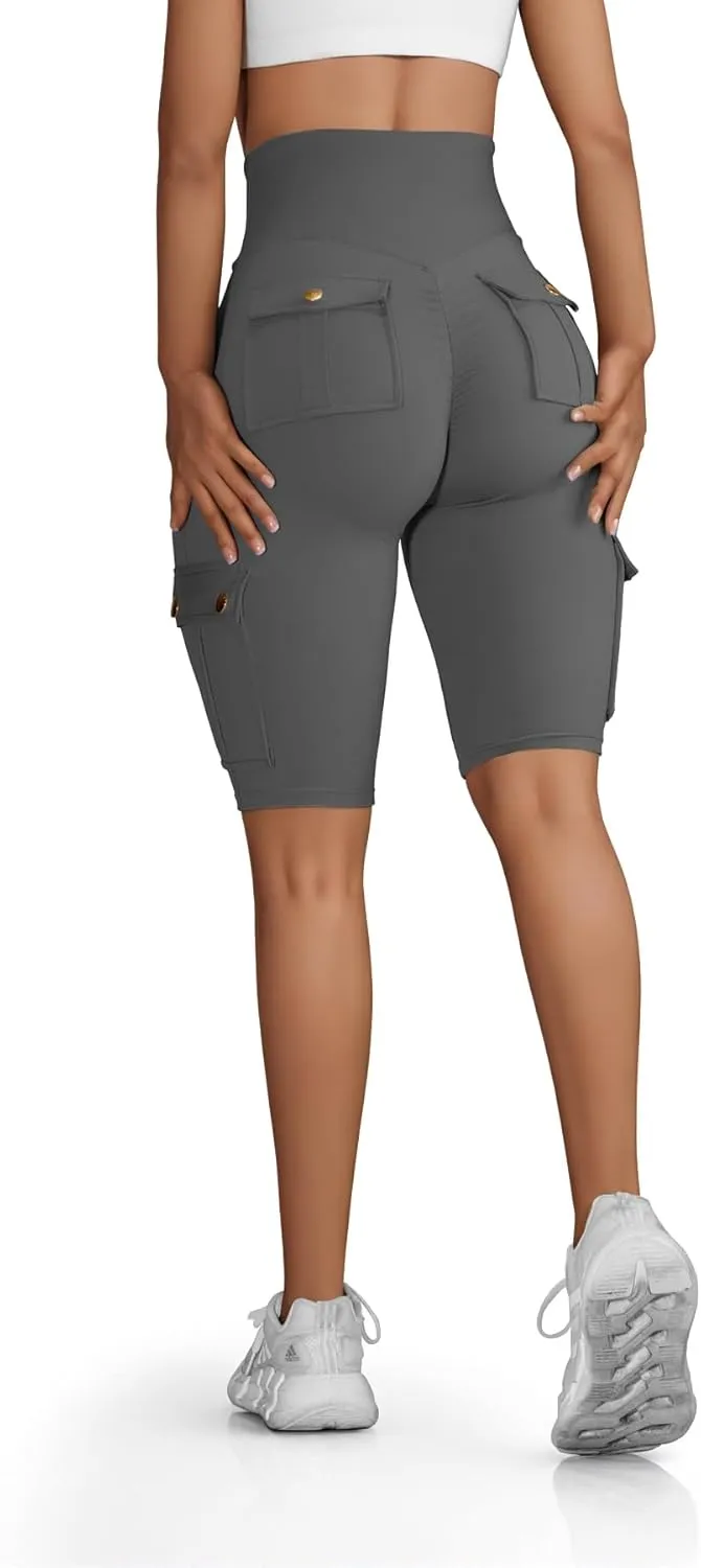 Wavar Biker Shorts for Women Scrunch Butt Cargo Shorts High Waist Tummy Control Workout Yoga Running Athletic Shorts