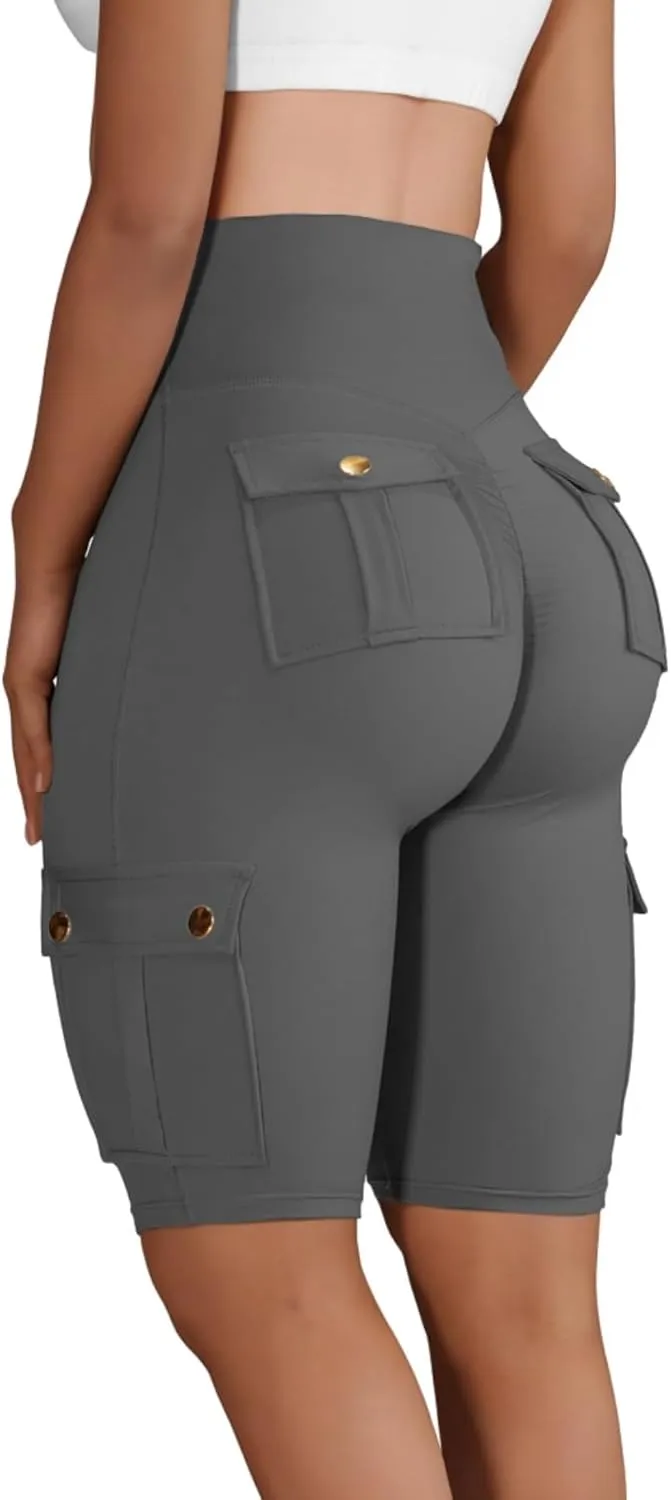 Wavar Biker Shorts for Women Scrunch Butt Cargo Shorts High Waist Tummy Control Workout Yoga Running Athletic Shorts