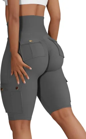 Wavar Biker Shorts for Women Scrunch Butt Cargo Shorts High Waist Tummy Control Workout Yoga Running Athletic Shorts