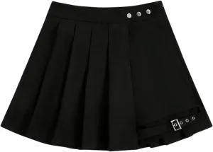 WDIRARA Women's High Waist Pleated Button Skort Asymmetrical Skirt Shorts