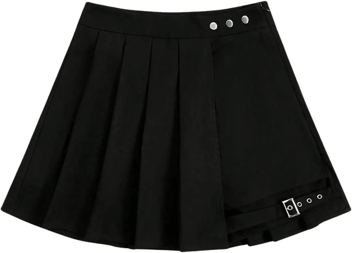 WDIRARA Women's High Waist Pleated Button Skort Asymmetrical Skirt Shorts