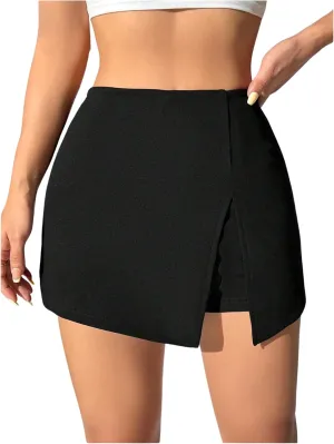 WDIRARA Women's High Waist Pleated Button Skort Asymmetrical Skirt Shorts