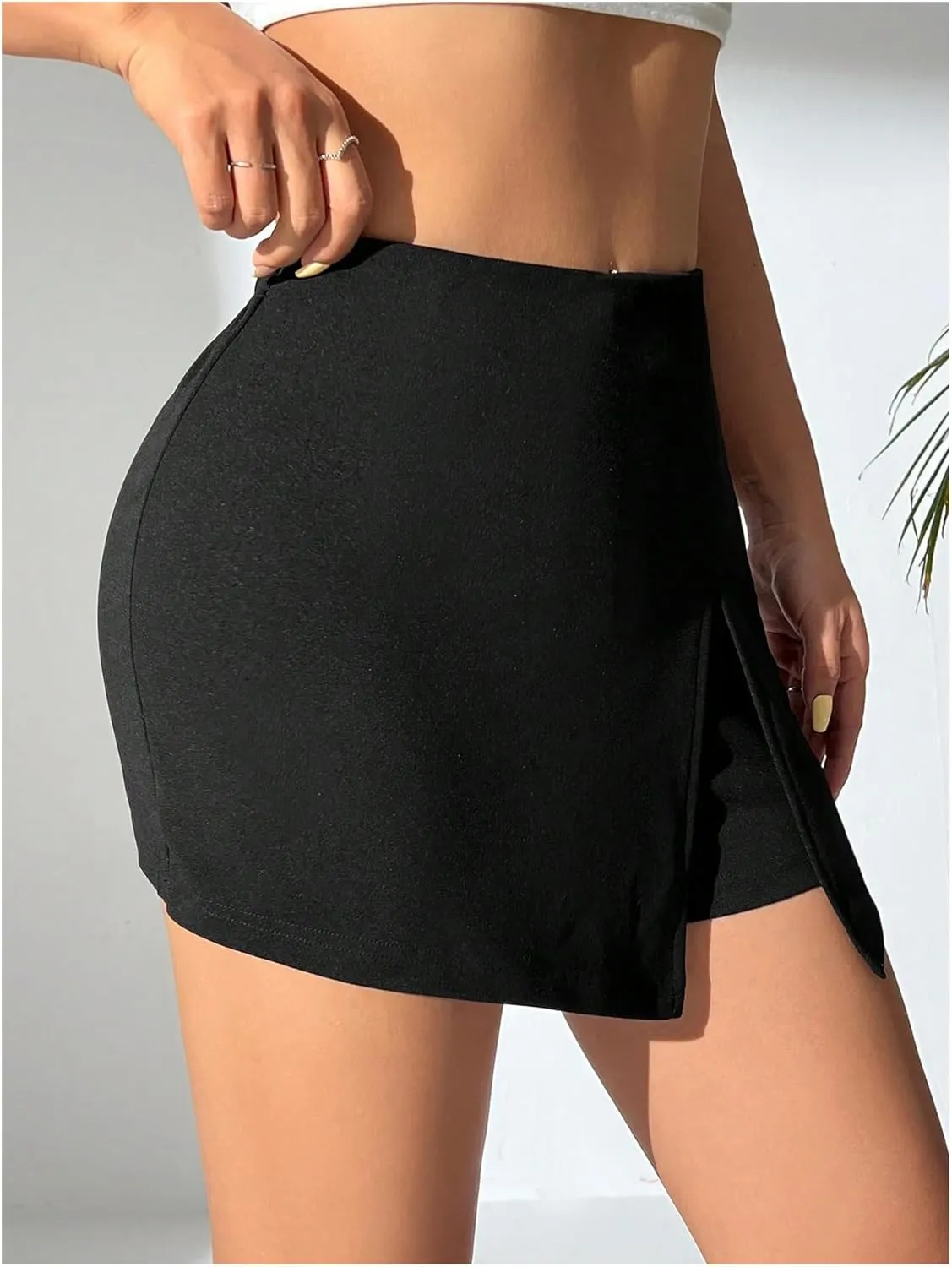 WDIRARA Women's High Waist Pleated Button Skort Asymmetrical Skirt Shorts