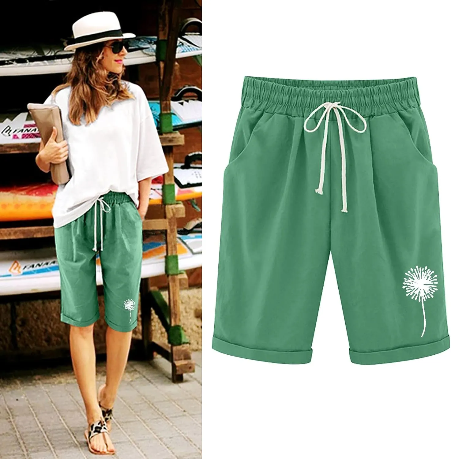 White Shorts for Woman Plus Size High Waisted Shorts Lacing Beach Workout Pocket Five Point Pants White Shorts for