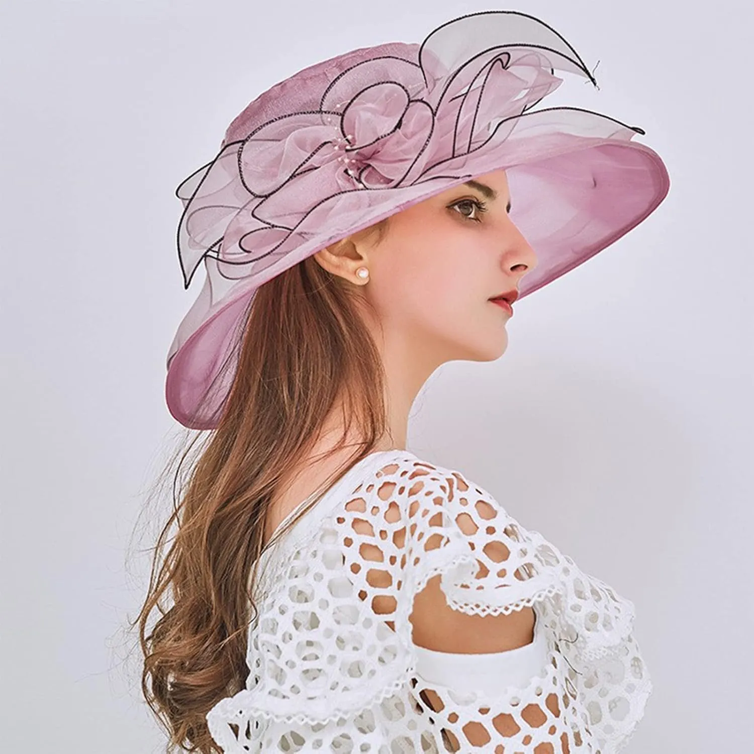 Wide Brim Organza Hat Dress Hat for Women Lady Tea Party Kentuck𝚢-Derby Church Wedding Cap Tea Hat
