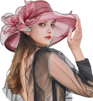 Wide Brim Organza Hat Dress Hat for Women Lady Tea Party Kentuck𝚢-Derby Church Wedding Cap Tea Hat