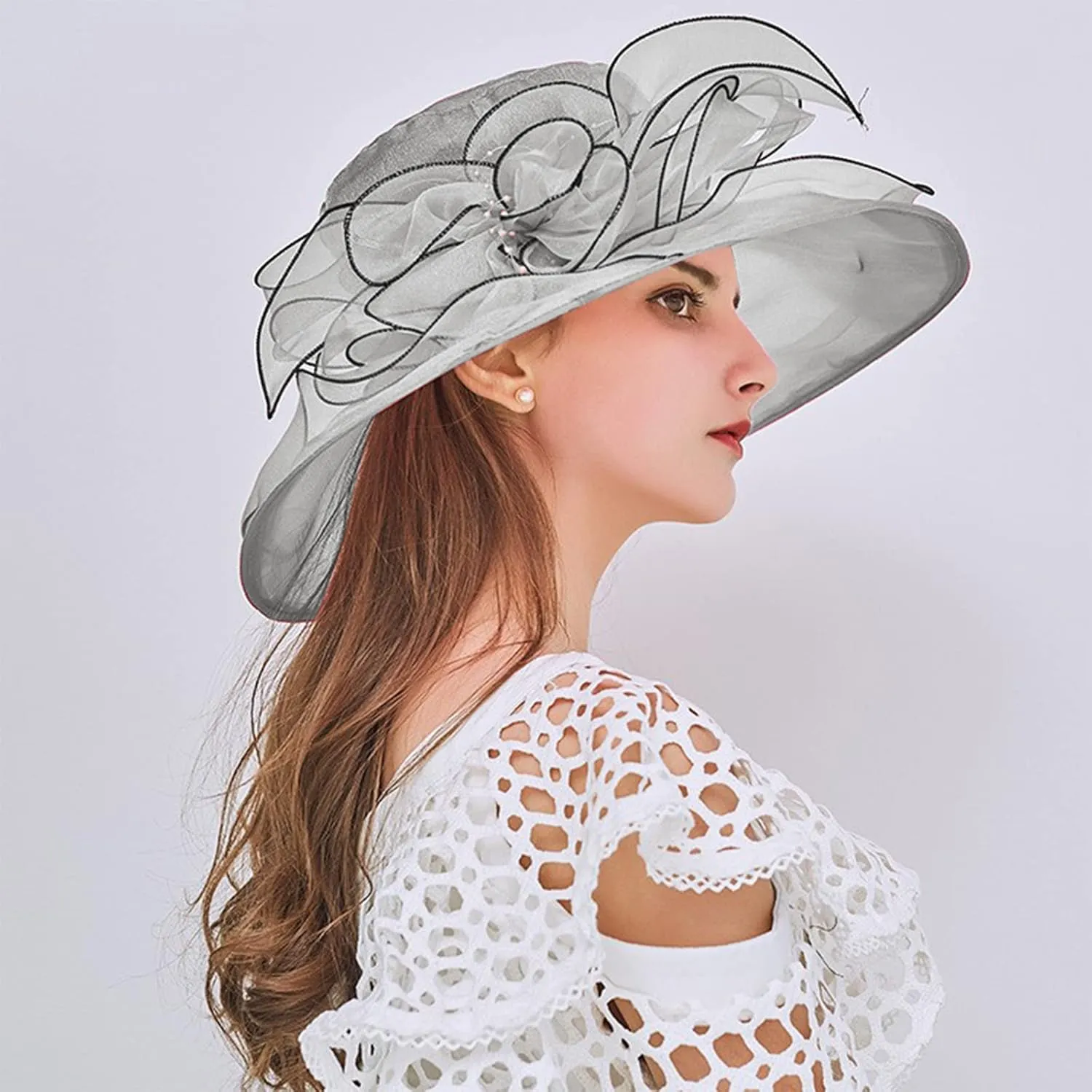 Wide Brim Organza Hat Dress Hat for Women Lady Tea Party Kentuck𝚢-Derby Church Wedding Cap Tea Hat