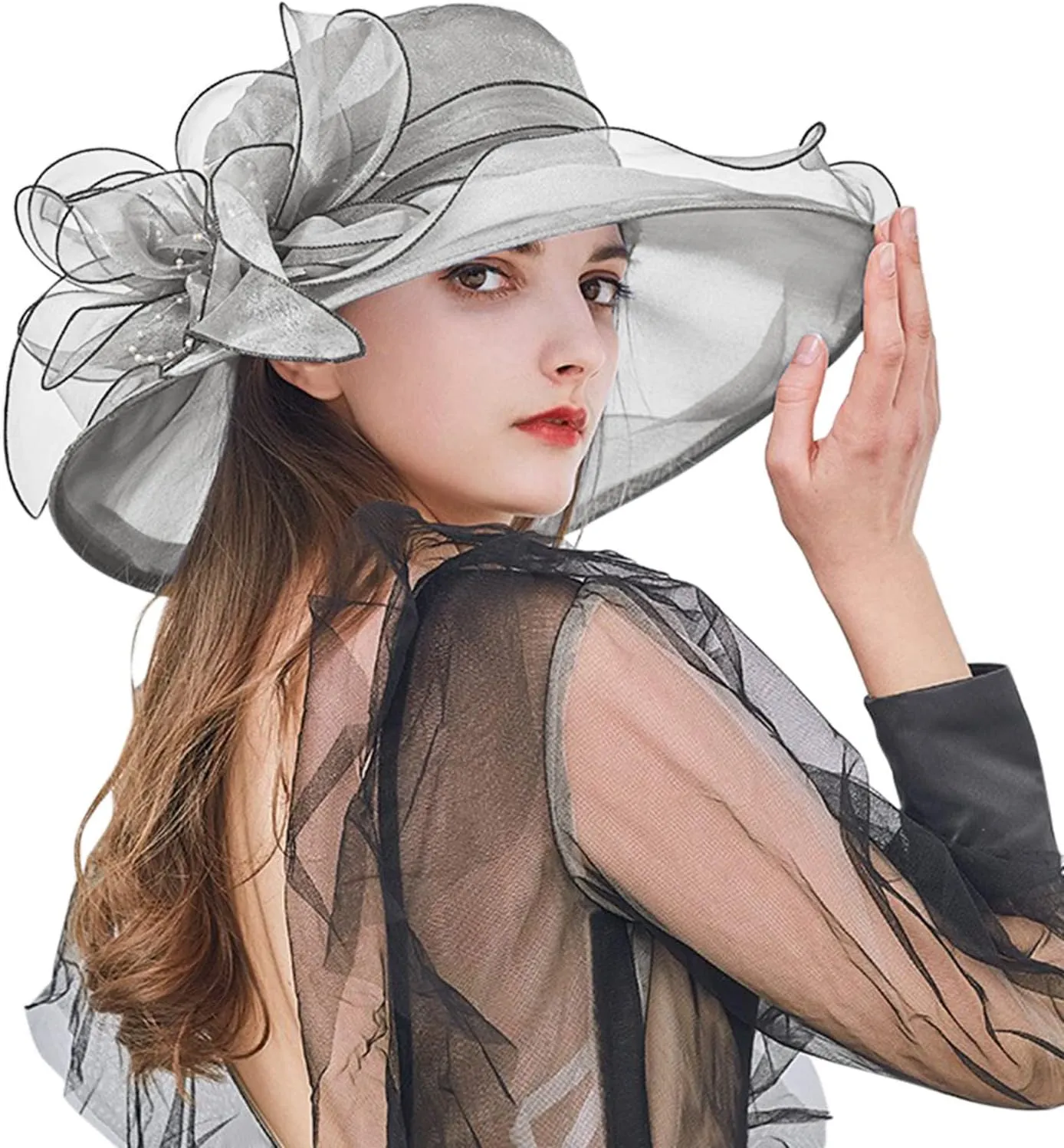 Wide Brim Organza Hat Dress Hat for Women Lady Tea Party Kentuck𝚢-Derby Church Wedding Cap Tea Hat