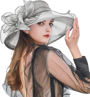 Wide Brim Organza Hat Dress Hat for Women Lady Tea Party Kentuck𝚢-Derby Church Wedding Cap Tea Hat