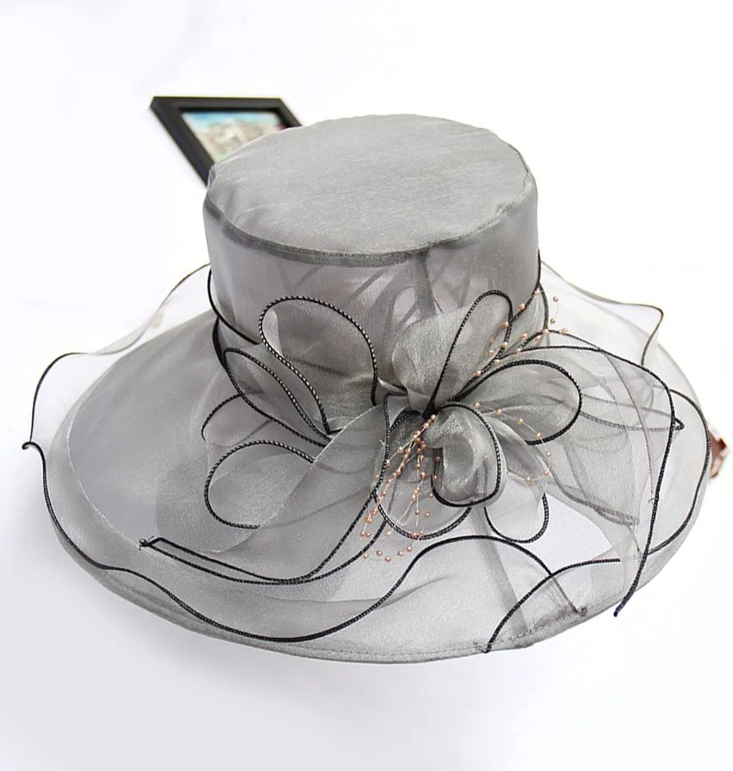 Wide Brim Organza Hat Dress Hat for Women Lady Tea Party Kentuck𝚢-Derby Church Wedding Cap Tea Hat