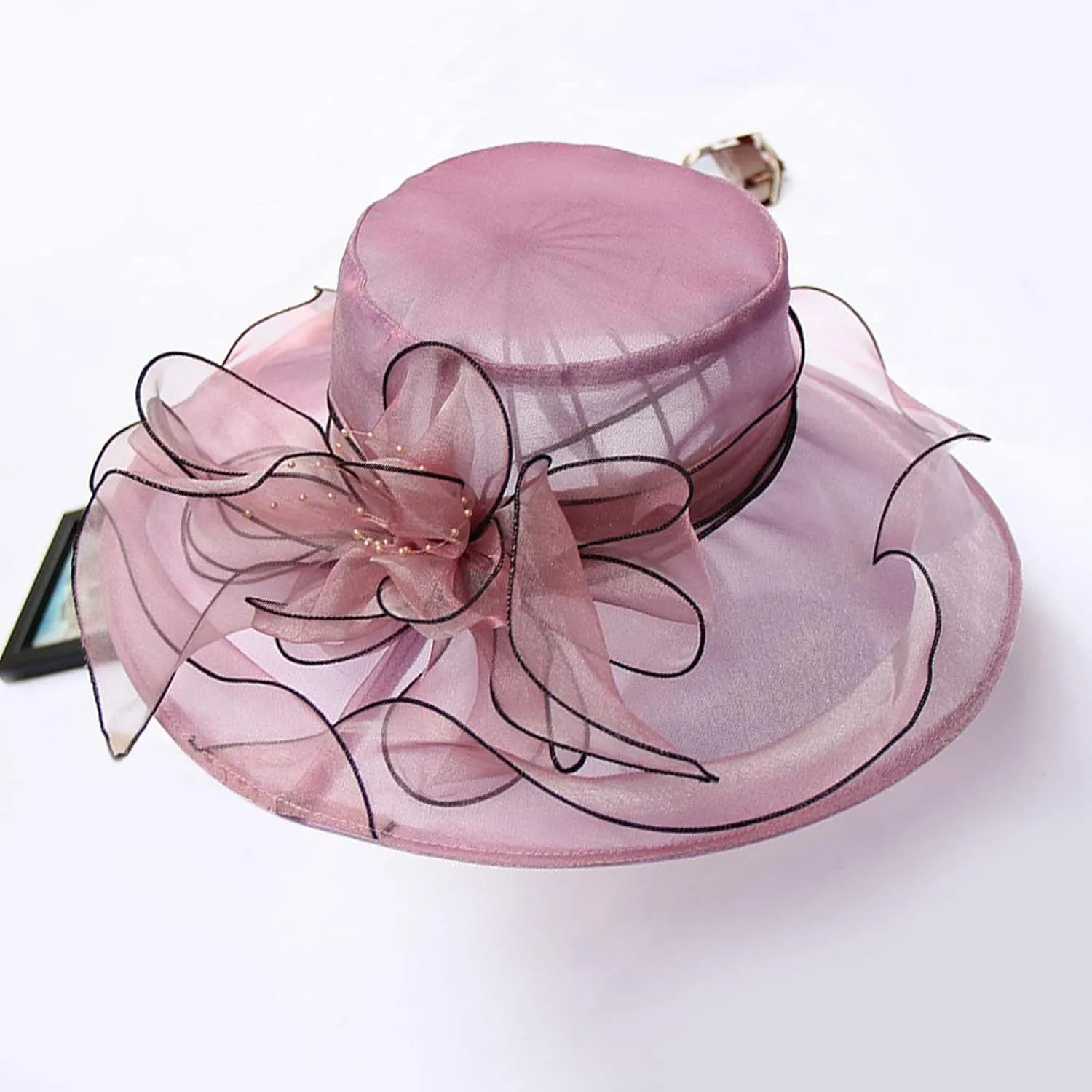 Wide Brim Organza Hat Dress Hat for Women Lady Tea Party Kentuck𝚢-Derby Church Wedding Cap Tea Hat