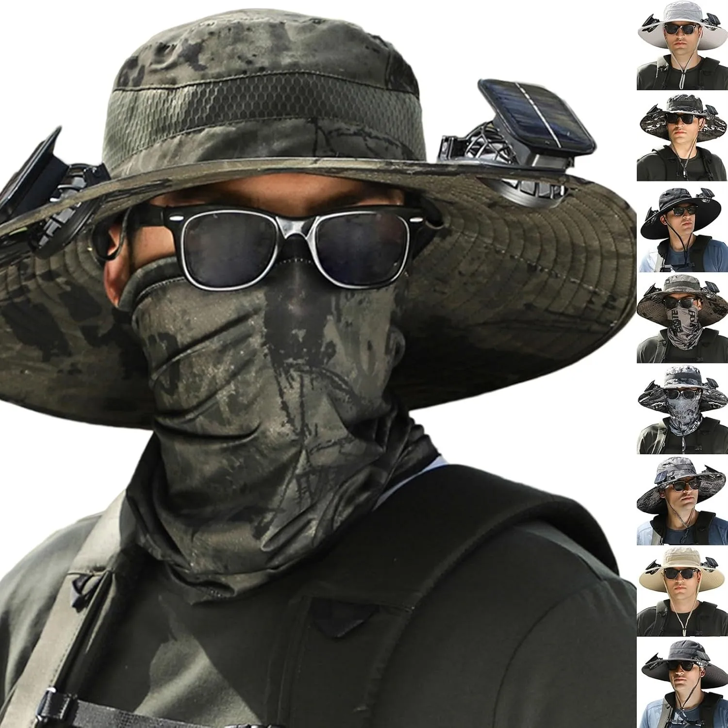 Wide Brim Solar Powered Fan Hat, UPF 50  Solar Fan Sun Hat for Camping Hiking Outdoor Fishing Beach