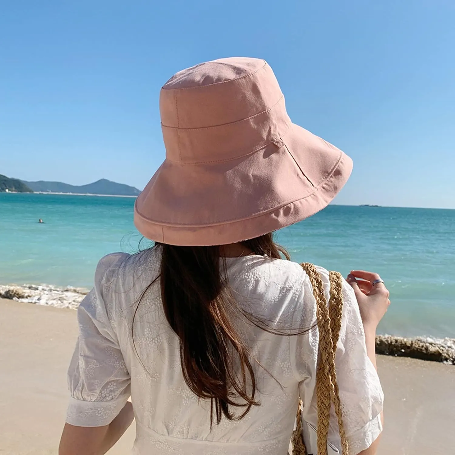 Wide Brim Women Sun Hat Cotton Floppy Packable Reversible Visor Hats UV Protection Summer Beach Travel Garden