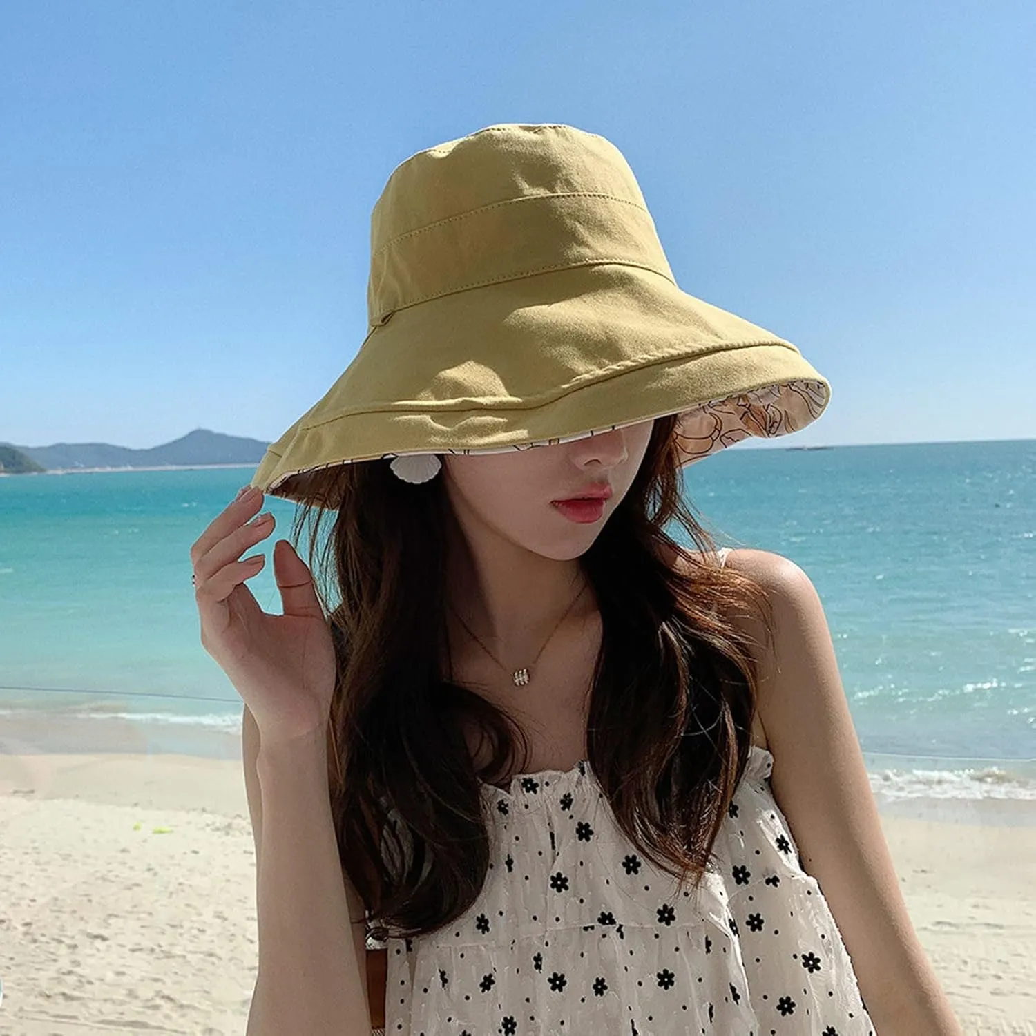 Wide Brim Women Sun Hat Cotton Floppy Packable Reversible Visor Hats UV Protection Summer Beach Travel Garden