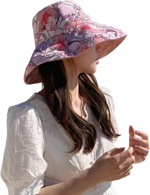 Wide Brim Women Sun Hat Cotton Floppy Packable Reversible Visor Hats UV Protection Summer Beach Travel Garden