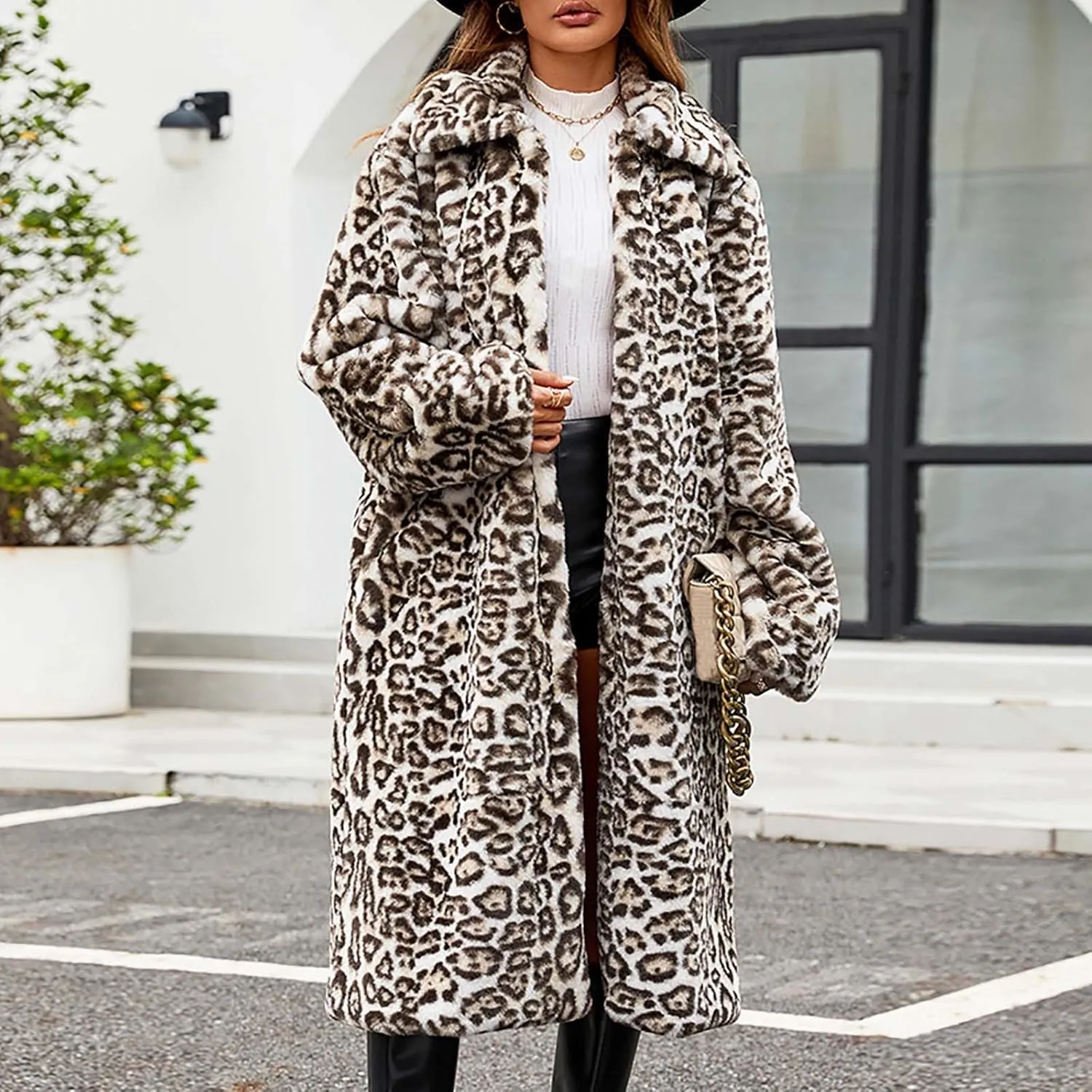 Winter Jackets for Women 2024 Fuzzy Fleece Jacket Long Winter Coat Faux Fur Jackets Fashion Leopard Print Coats