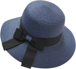 Women Bow Straw Hat Foldable Sunscreen Beach Bucket Hats Summer Sunshade Wide Brim Sun Hats