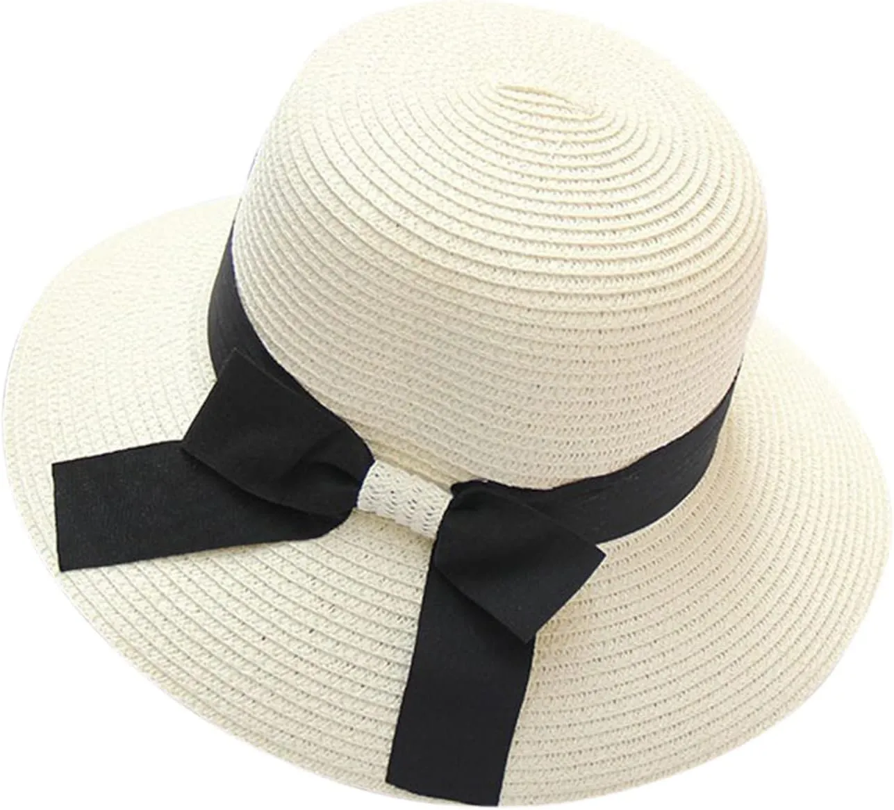 Women Bow Straw Hat Foldable Sunscreen Beach Bucket Hats Summer Sunshade Wide Brim Sun Hats