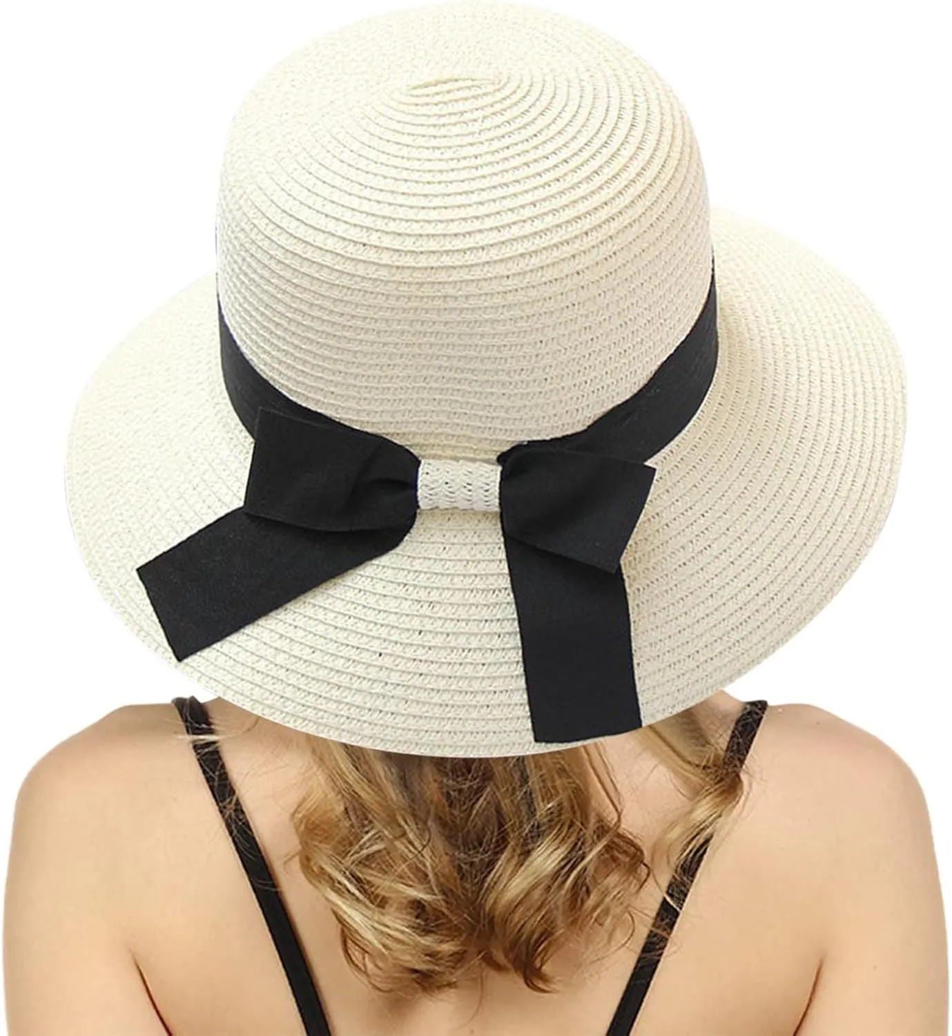 Women Bow Straw Hat Foldable Sunscreen Beach Bucket Hats Summer Sunshade Wide Brim Sun Hats