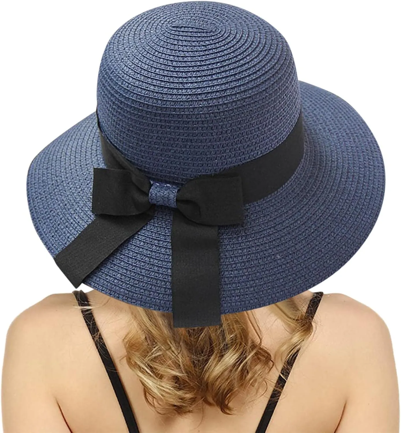 Women Bow Straw Hat Foldable Sunscreen Beach Bucket Hats Summer Sunshade Wide Brim Sun Hats