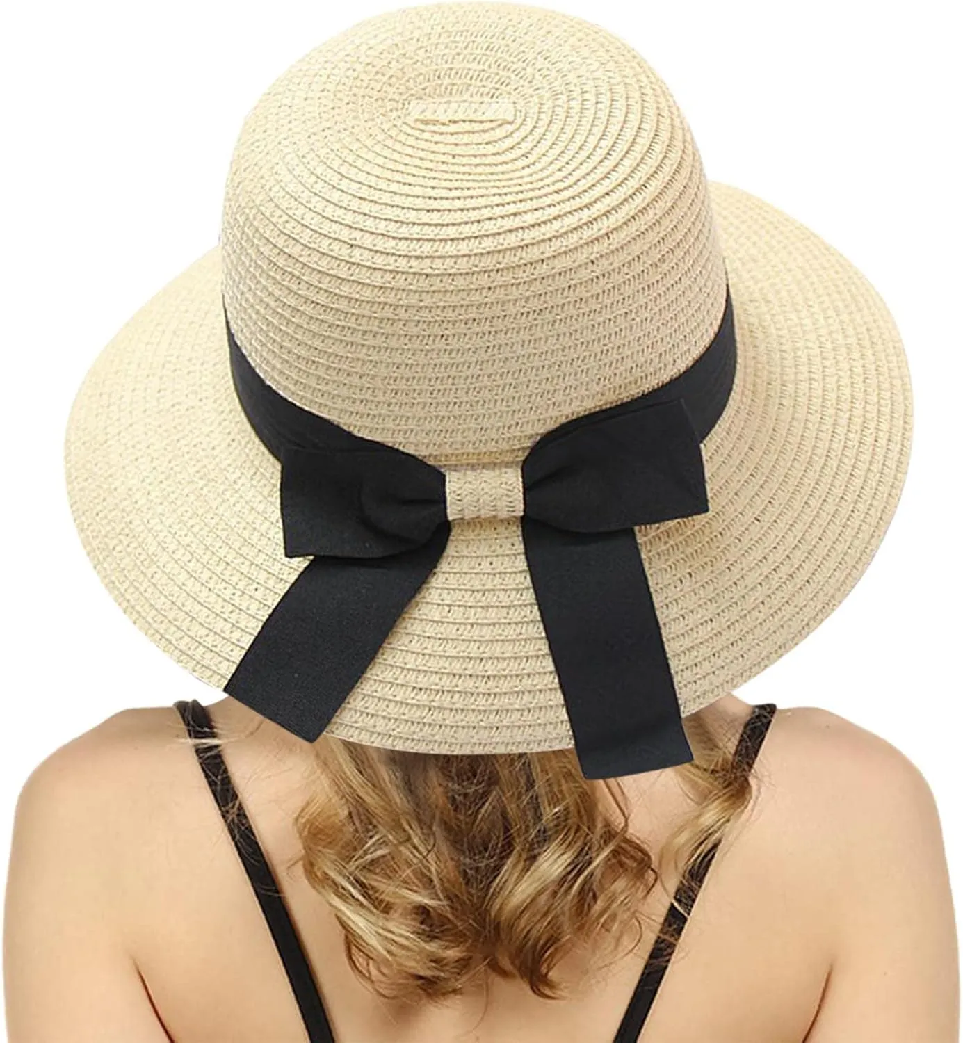Women Bow Straw Hat Foldable Sunscreen Beach Bucket Hats Summer Sunshade Wide Brim Sun Hats