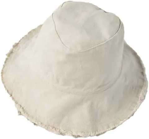 Women Broken Edge Bucket Hats - Packable Cotton Wide Brim Summer Travel Versatile Fisherman Hat Bucket Beach Sun Hat, Beige