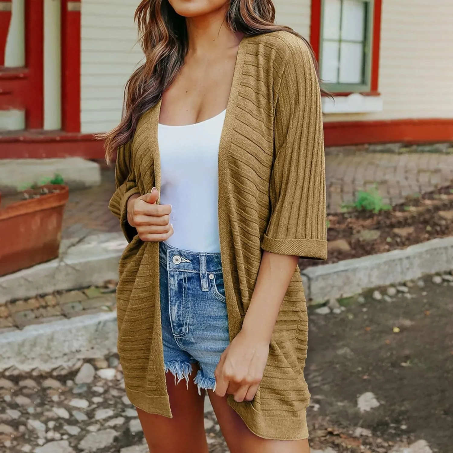 Women Cardigan Sweaters 2023 Short Sleeve Open Front Solid Color Knit Cardigans Loose Fit Comfy Casual Fashion Fall Outerwear
