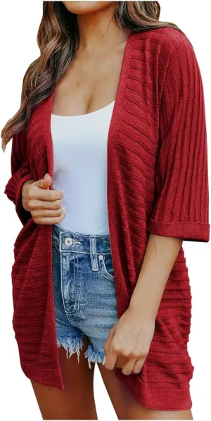 Women Cardigan Sweaters 2023 Short Sleeve Open Front Solid Color Knit Cardigans Loose Fit Comfy Casual Fashion Fall Outerwear