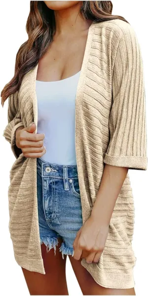 Women Cardigan Sweaters 2023 Short Sleeve Open Front Solid Color Knit Cardigans Loose Fit Comfy Casual Fashion Fall Outerwear