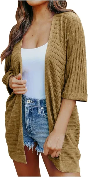 Women Cardigan Sweaters 2023 Short Sleeve Open Front Solid Color Knit Cardigans Loose Fit Comfy Casual Fashion Fall Outerwear