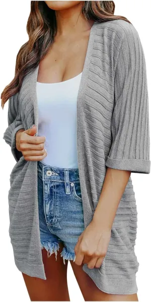 Women Cardigan Sweaters 2023 Short Sleeve Open Front Solid Color Knit Cardigans Loose Fit Comfy Casual Fashion Fall Outerwear