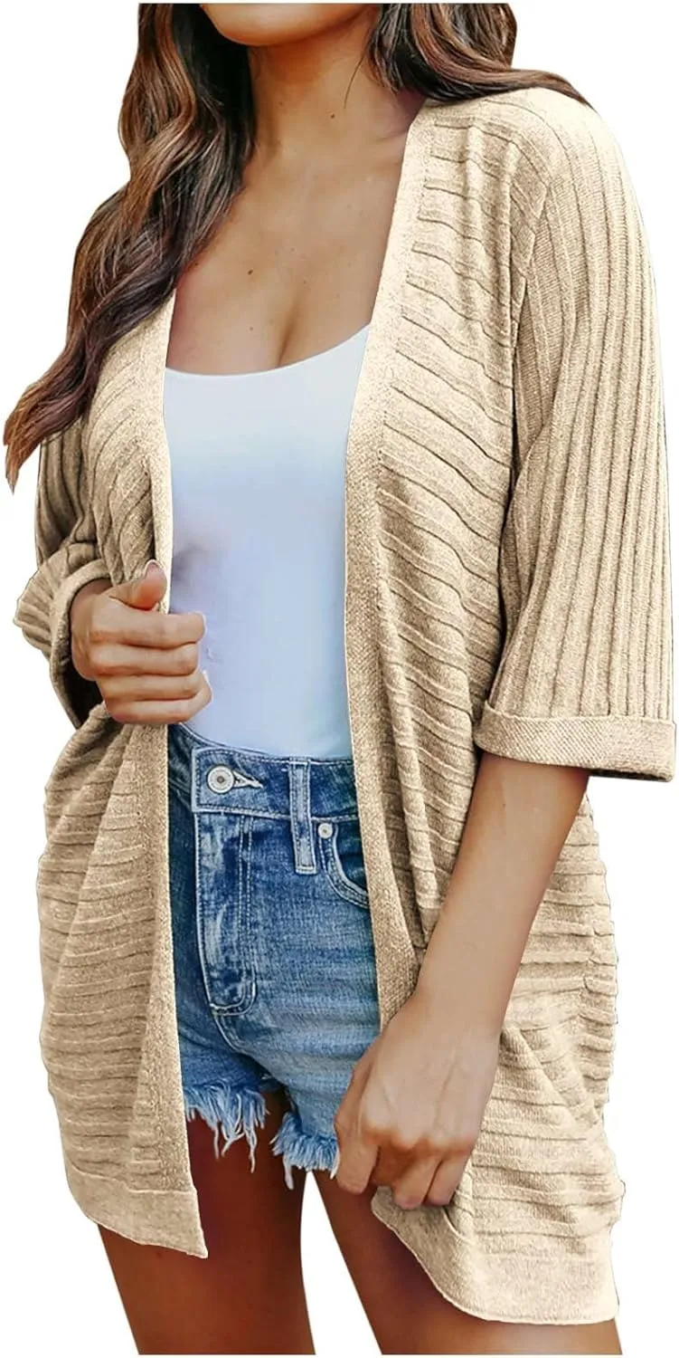 Women Cardigan Sweaters 2023 Short Sleeve Open Front Solid Color Knit Cardigans Loose Fit Comfy Casual Fashion Fall Outerwear