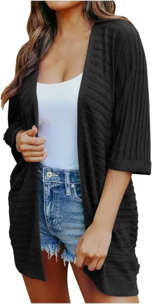 Women Cardigan Sweaters 2023 Short Sleeve Open Front Solid Color Knit Cardigans Loose Fit Comfy Casual Fashion Fall Outerwear