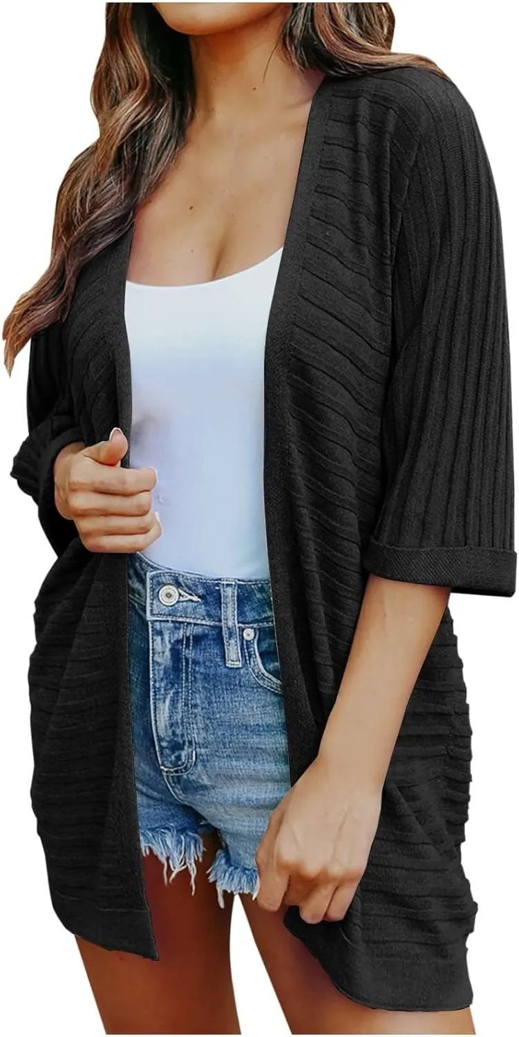 Women Cardigan Sweaters 2023 Short Sleeve Open Front Solid Color Knit Cardigans Loose Fit Comfy Casual Fashion Fall Outerwear